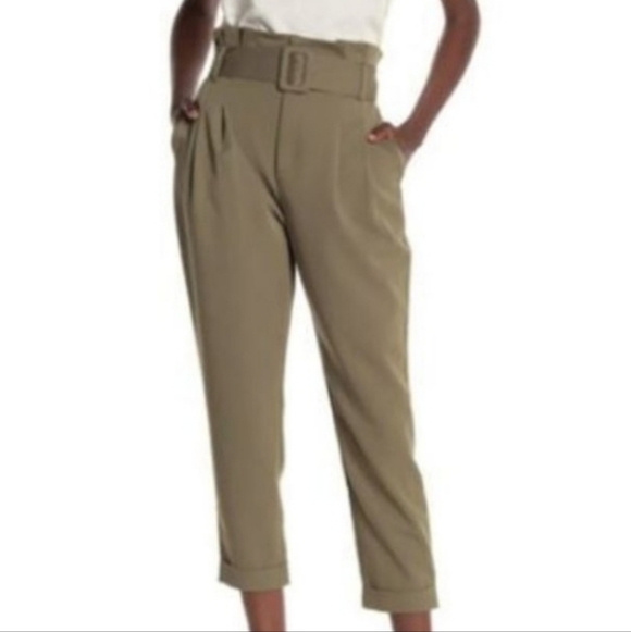 Elodie Women's High Waist Paperbag Belted Cropped Pants Olive Green X-Large - Picture 4 of 4